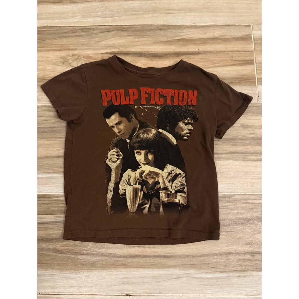 Pulp‎ Fiction Graphic Tee Brown Cotton Movie Shirt Vincent Jules Mia Medium Crop